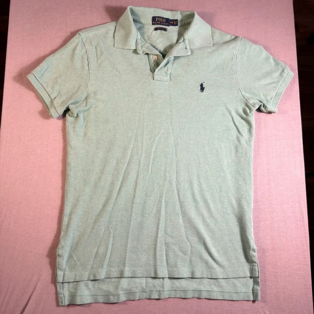 Polo Ralph Lauren Mens Custom Fit Polo Shirt Green Heather Medium Short Sleeve